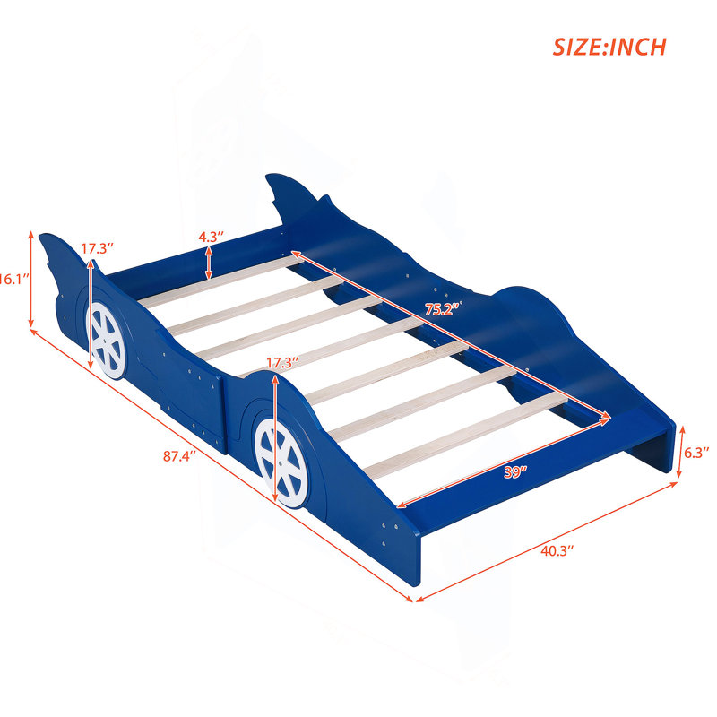 Lit plateforme avec roulettes Race, Bleu