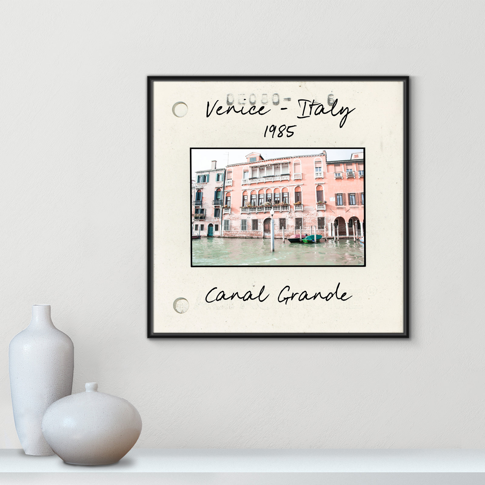 Travel Slide Collection "Venice, Italy - Grand Canal" Print, 31.5" H x 31.5" W x 2" D, Black Floater Framed Canvas