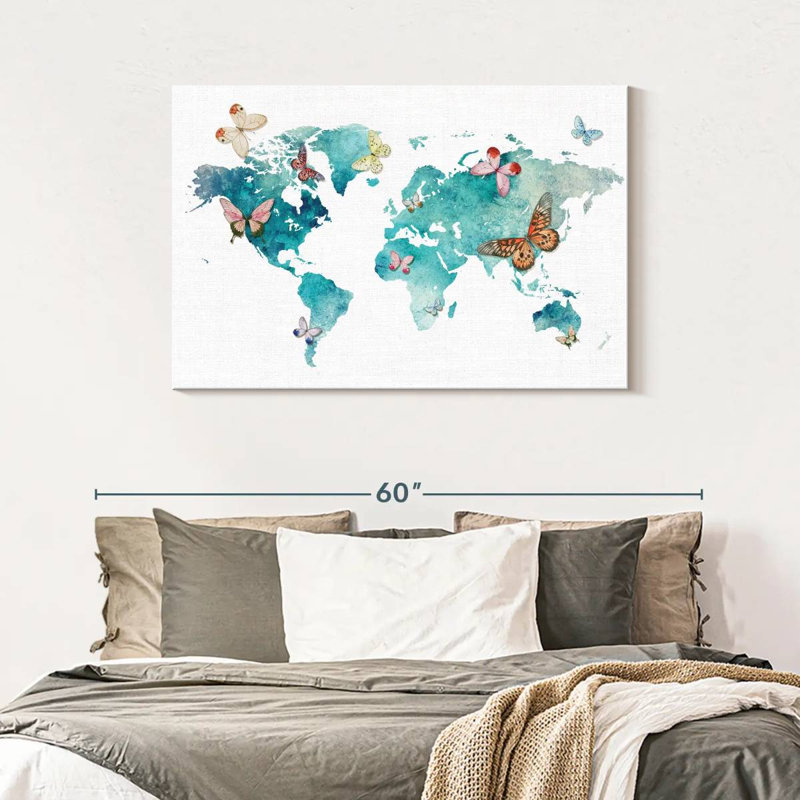 Carte du monde des papillons Aliaz, H 30 po x l 45 po