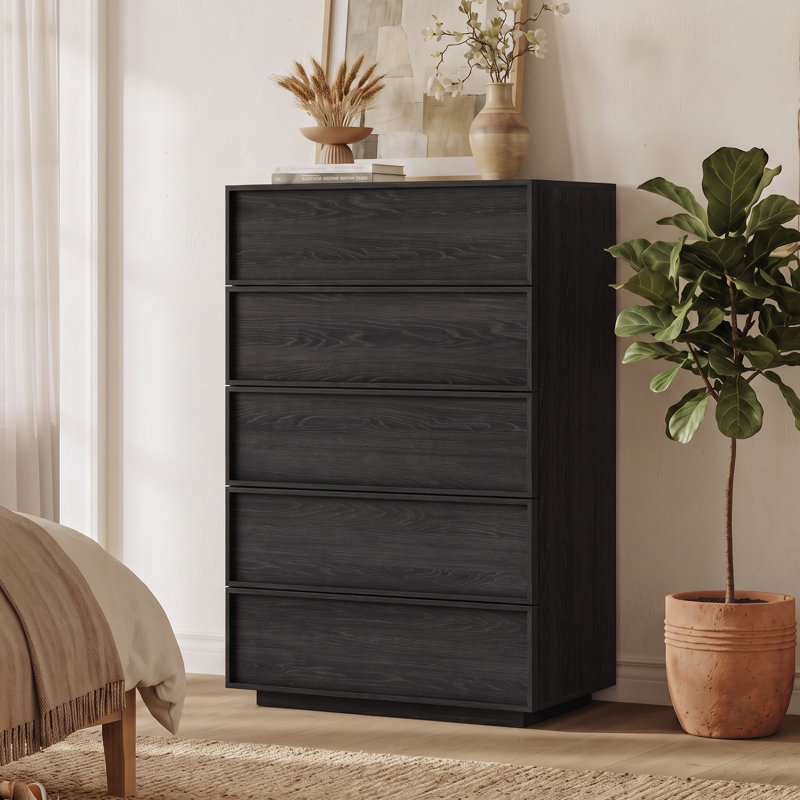 Commode moderne Abbate à 5 tiroirs, 75 cm de largeur et 122 cm de hauteur., Black