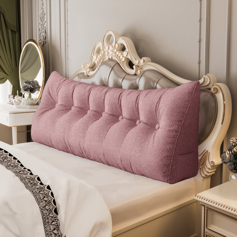 Soft Triangular Bed Backrest Headboard Wedge Reading Pillow, Pink, Solid Color, 20"H x 76"W