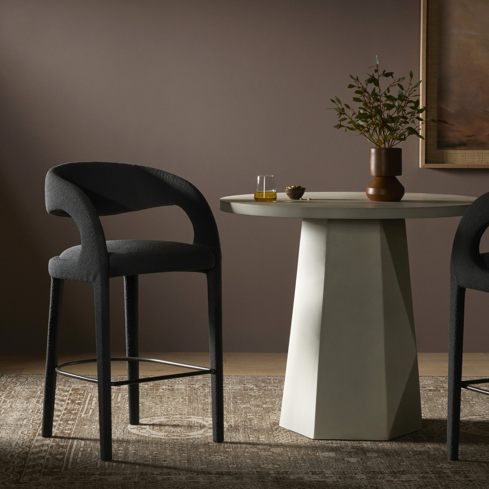 Geoffrey Bar and Counter Stool, Bar Stool (30.51" Seat Height), Fiqa Charcoal Boucle/Polyester