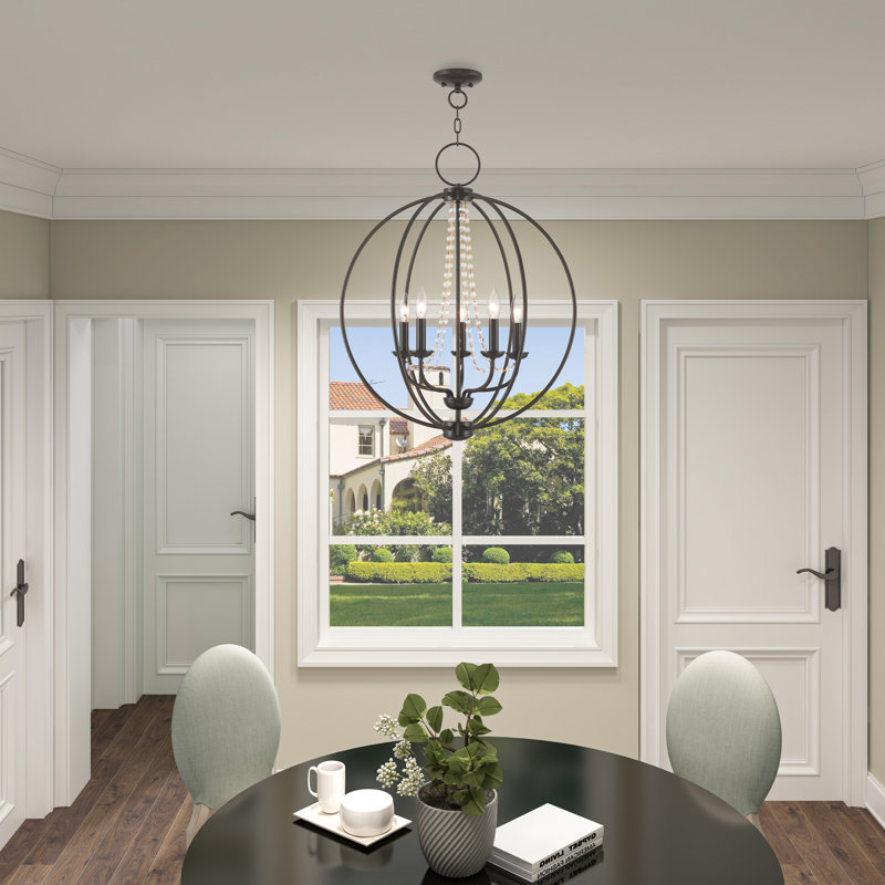 Moores Globe Chandelier, English Bronze, 28.25" H x 22" W x 22" D, 5