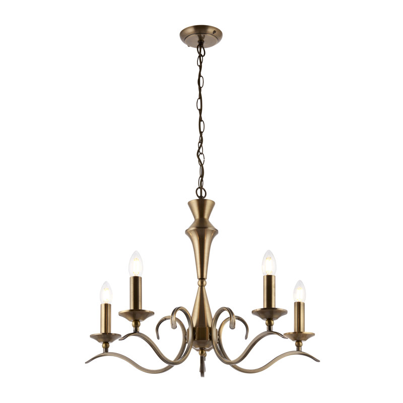 Barry 5 - Light Candle Style Chandelier, Antique Brass