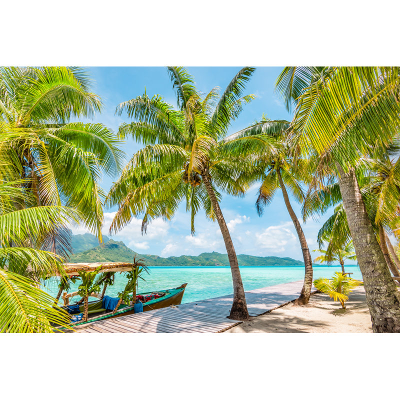 Palmiers sur l'île de Bora Bora - Photographie sur toile tendue, H 8 po x l 12 po