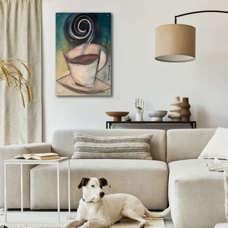 «First Cup Of The Day» par Tim Nyberg, art mural en verre acrylique, H 36 po x l 24 po