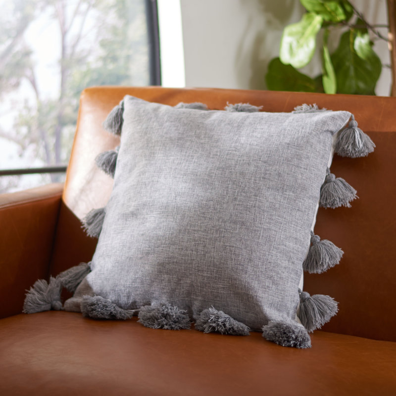 Tassels Throw Pillow, Gray