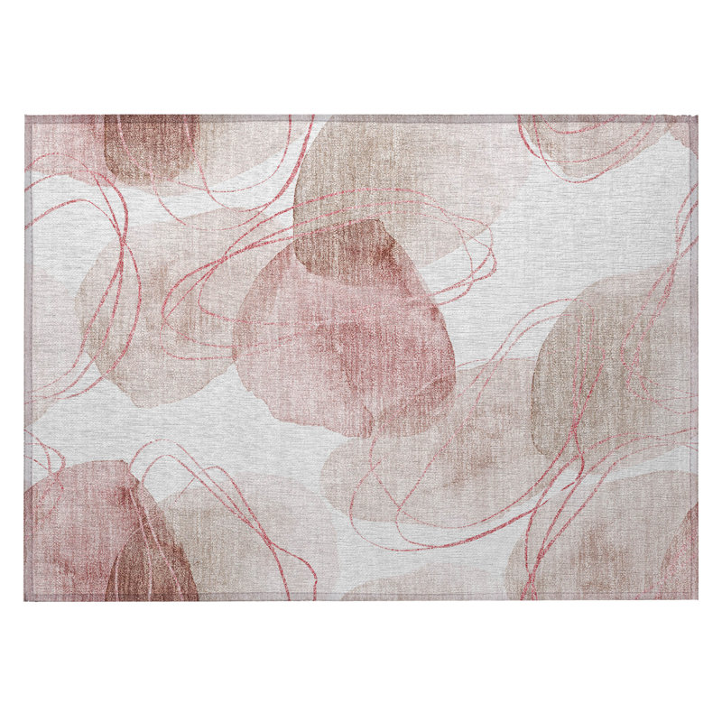 2' X 3' Merlot and Ivory Abstract Washable Non Skid Indoor Outdoor Area Rug