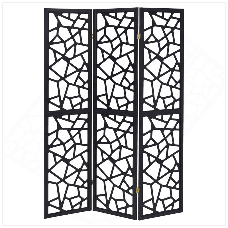 Paravent 3 panneaux Bold Black avec motif mosaïque complexe pour un décor moderne et Mid-Century