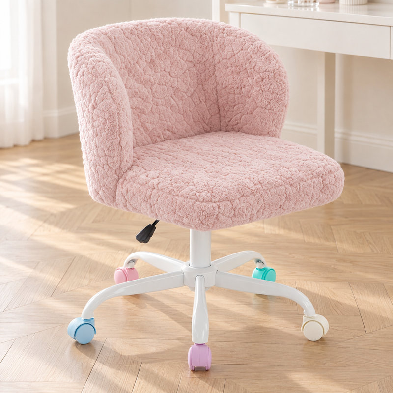Chaise de bureau à domicile avec tissu en laine d'alpaga haut de gamme, Rose