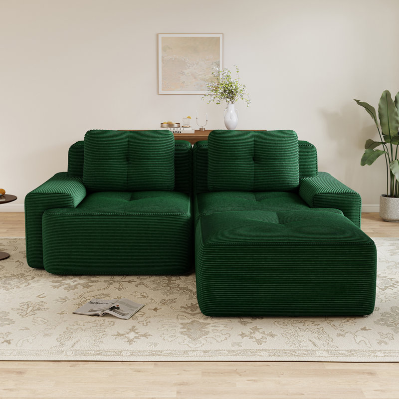 Canapé modulaire moderne en forme de L, tissu de velours côtelé à compression et sans assemblage, Vert