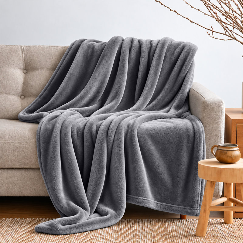 Jeté en flanelle de vison doux, jet réversible pour lit, canapé et décoration, Très grand (90 po x 108 po), Gris
