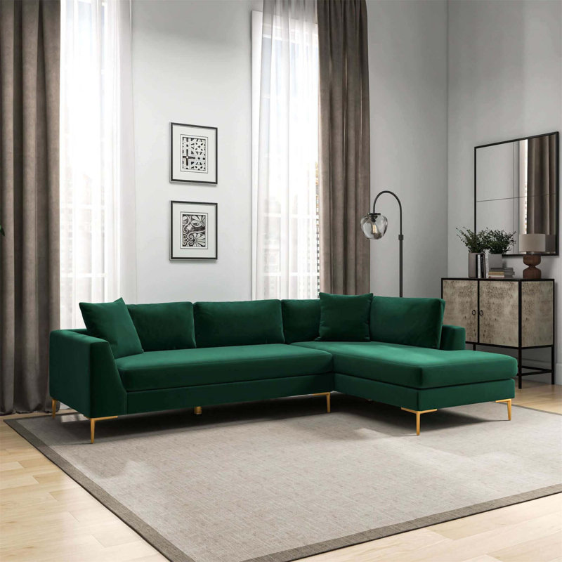 Charmant canapé modulaire en velours avec un attrait moderne de style Mid-Century pour la détente, Face à la droite