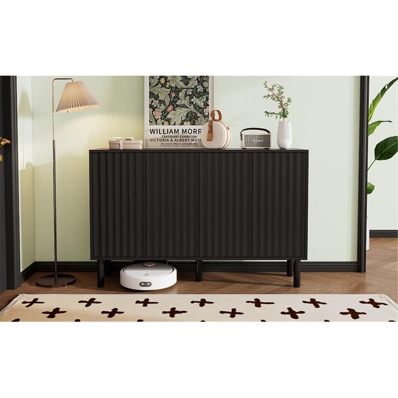 Versatile Home Storage Cabinet with Stylish Fluted Doors and Adjustable Shelves, Black
