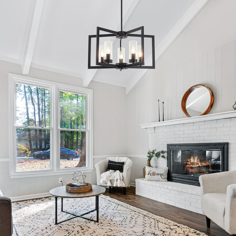 Beldon 5-Light Geometric Square / Rectangle Chandelier, Modern Farmhouse Pendant Light Fixture, Over Table Lighting for Bedroom, Living Room, Foyer, Entryway, Hallway