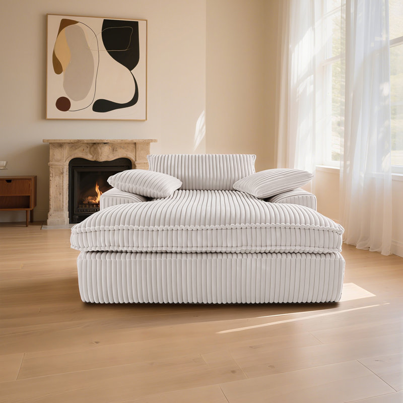 Canapé-lit intérieur rembourré 56 po avec 3 coussins 56 po Corduroy, Beige clair