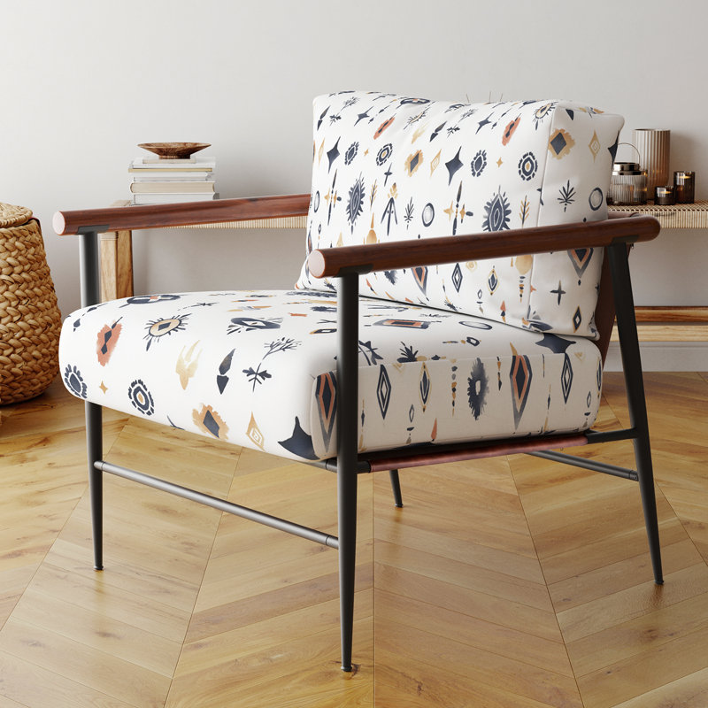 Chaise d'appoint marocaine - fauteuil bleu tribal boho minimal, Bras ronds bruns