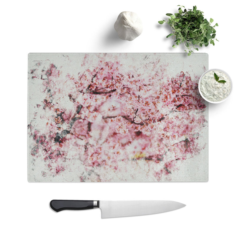Cherry Blossom Flowers Vol.3 Watercolour Chopping Board, 0.4cm H x 20cm W x 28.5cm L