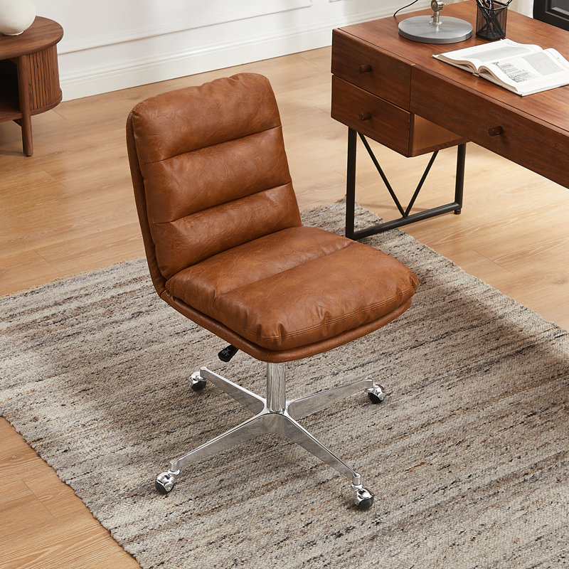 Faux Leather Swivel Desk Chair, Cognac Faux Leather