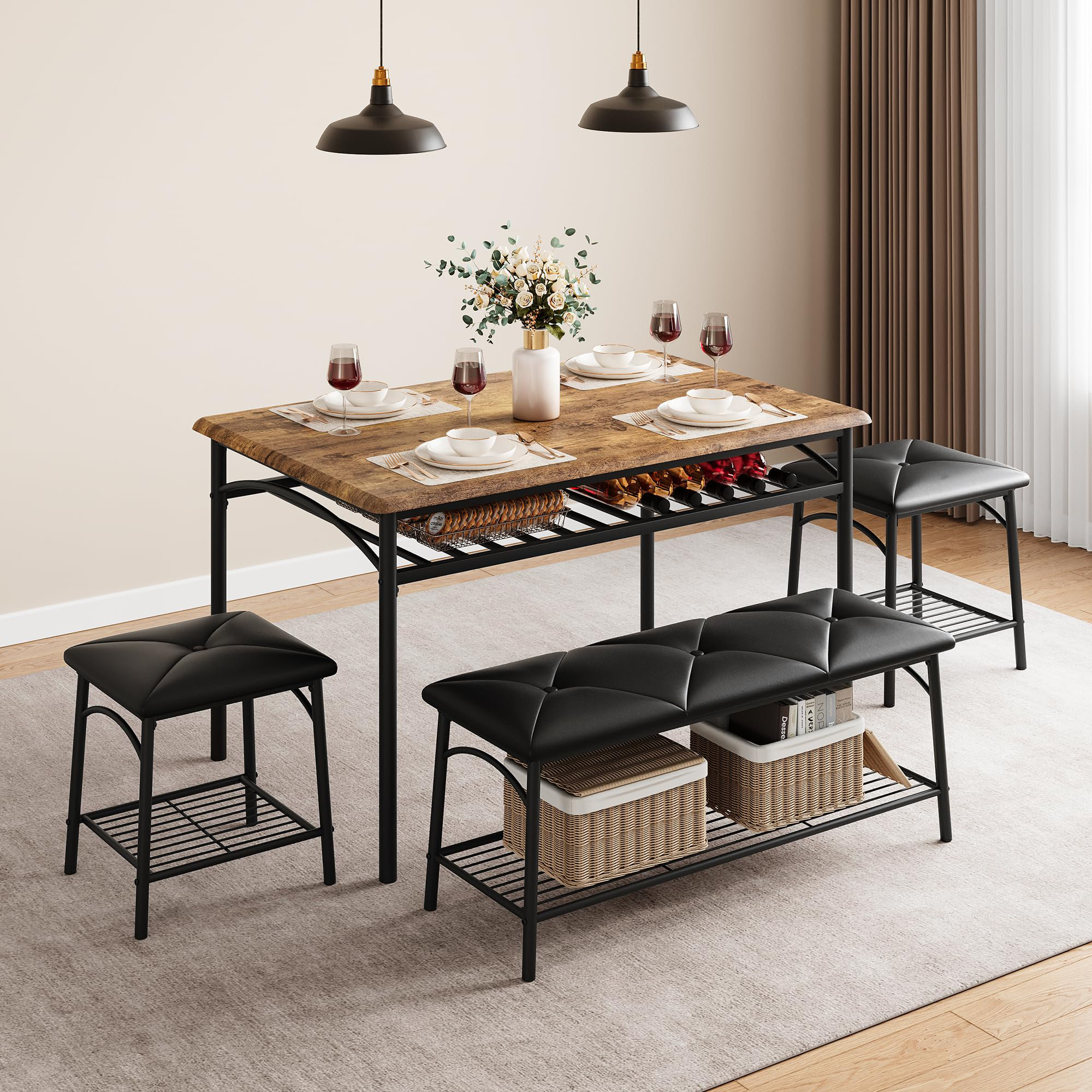 Trent Austin Design 5-Piece Dining Table Set for 4, Industrial Kitchen ...