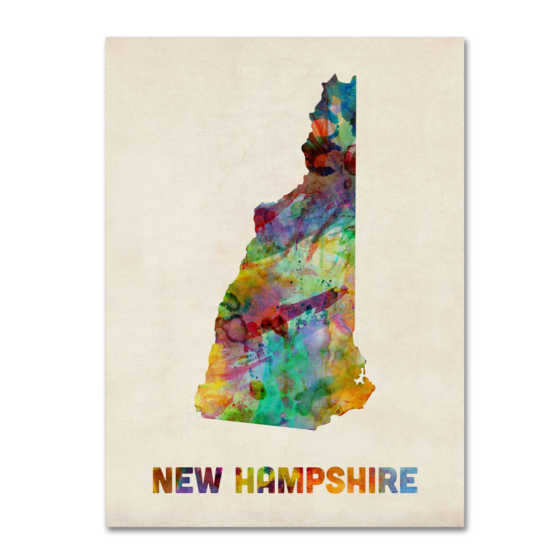 « new hampshire map » par michael tompsett, impression sur toile tendue encadrée, H 32 po x l 24 po x P 2 po