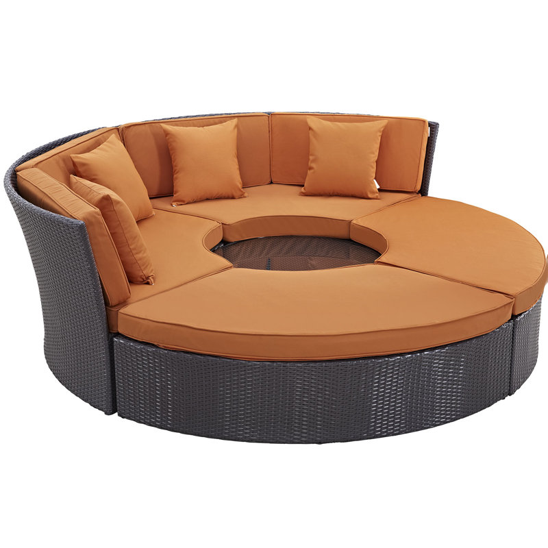 Ensemble de conversation modulaire en rotin avec coussins 5 pièces Zehra, Orange