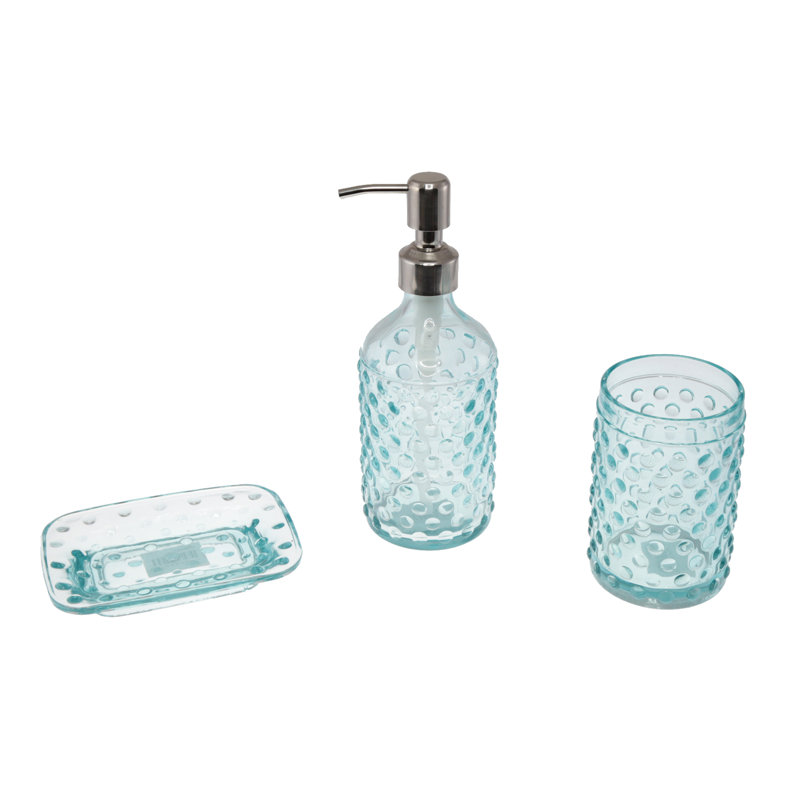 Ensemble d’accessoires de salle de bain en verre à points en relief 3 pièces Albright