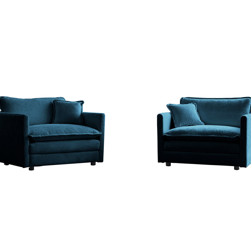 Chaise d'appoint (2) en chenille bleue: tissu, 2 chaises à assise relaxante, rembourrage en éponge de qualité, élégant pour le salon