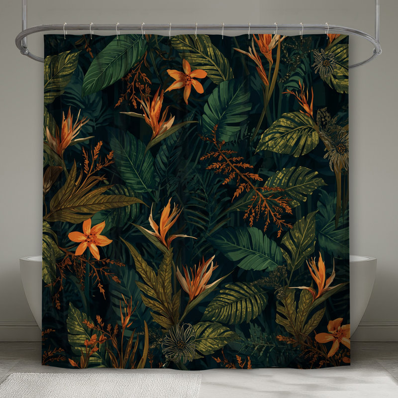Tropical Foliage Pattern Shower Curtains Extra Long, 70in W x 93in H
