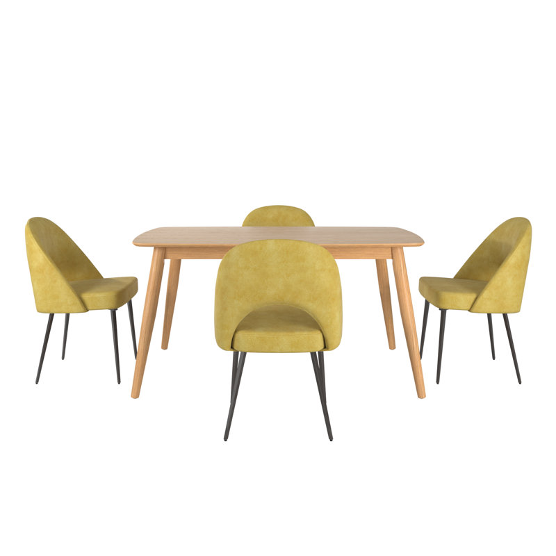 Ensemble de salle à manger Farias Mid-Century, Naturel, Jaune
