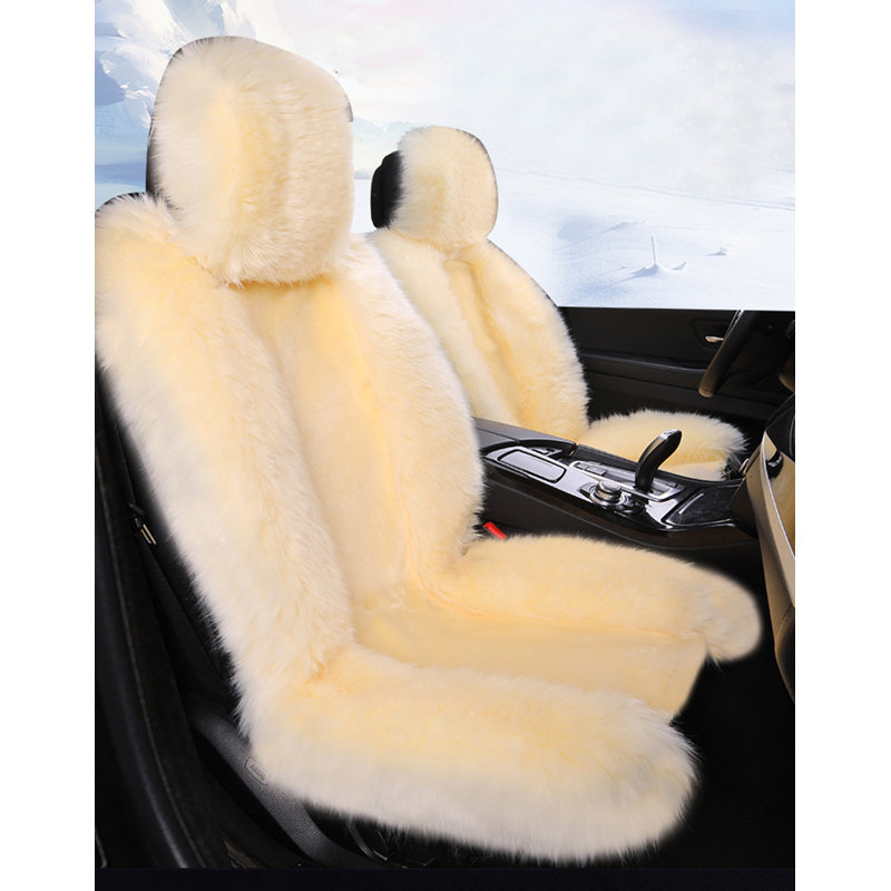 1pc Simulation Australian Sheepskin Fur Car Front Seat Cover Cushion Mat Long Wool, Beige