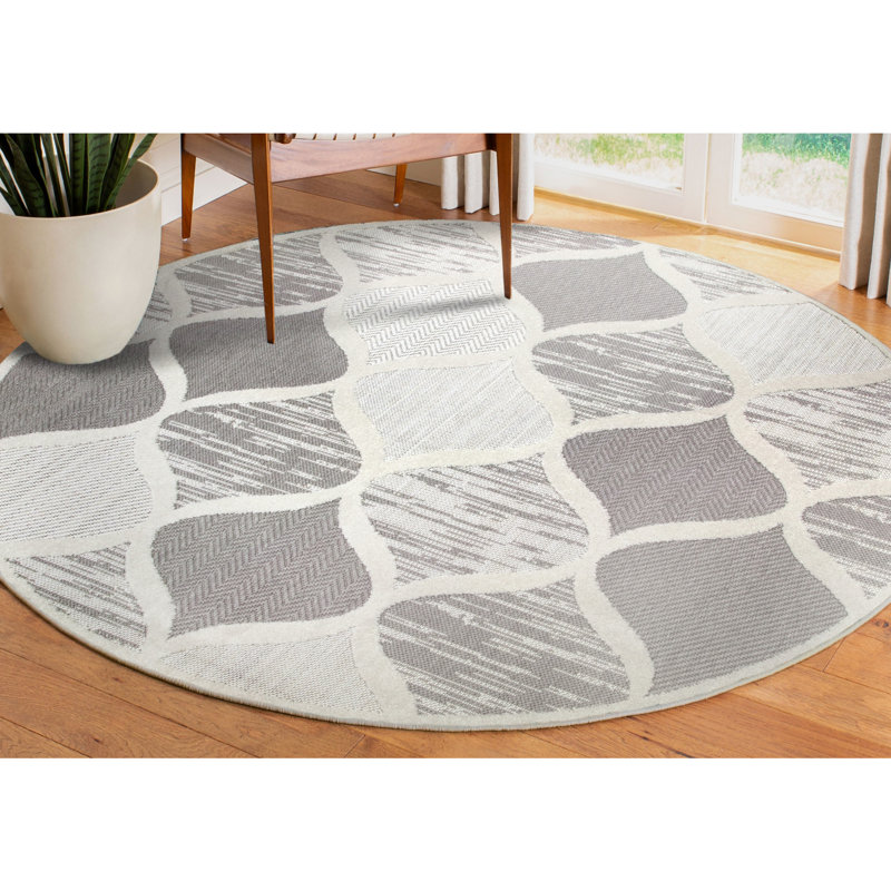 Tapis d'intérieur / extérieur quadrilobe Leick Home Laurus, Rond 5 pi 3 po