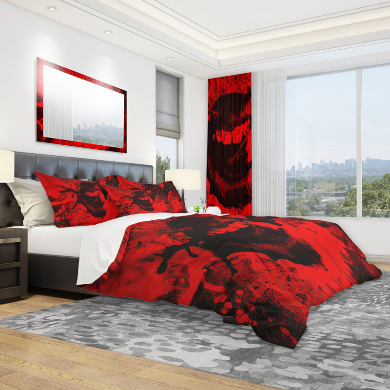 Ensemble de housse de couette moderne et contemporaine en microfibre rouge, Housse de couette simple et 2 taies décoratives