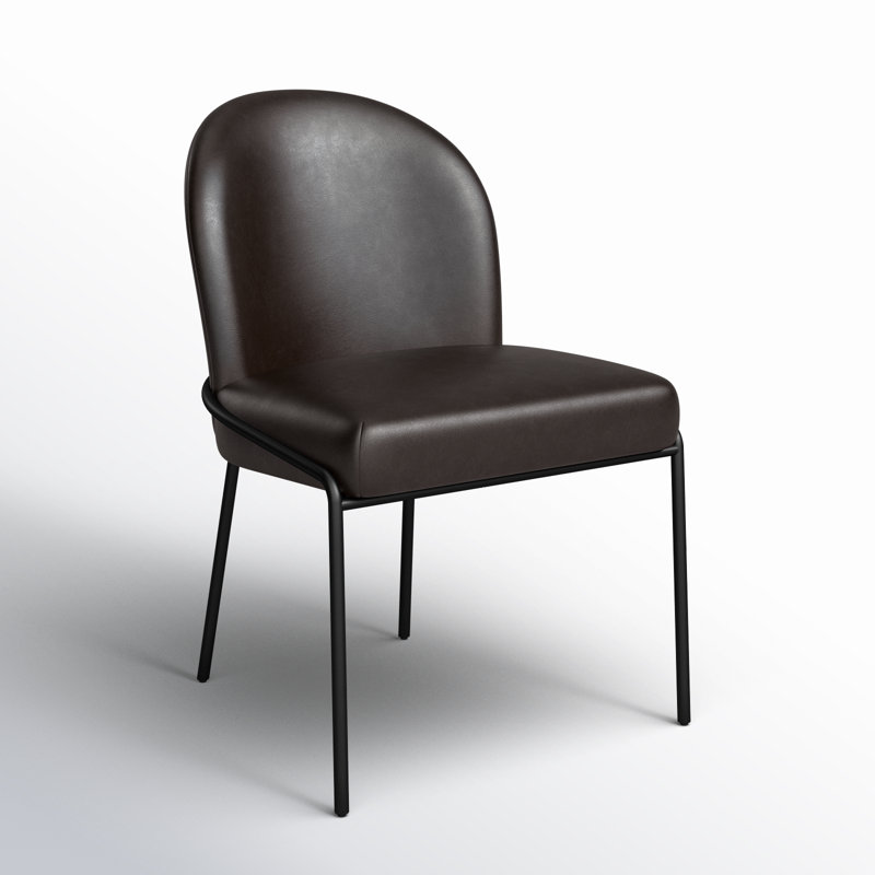 Laina Black Genuine Leather Upholstered Side Chair
