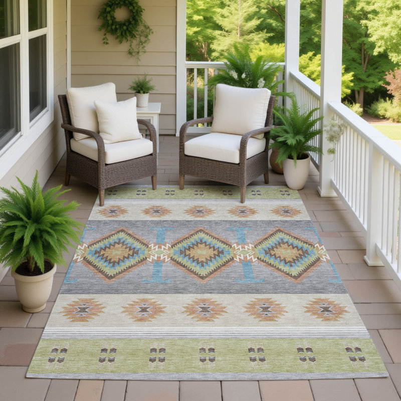 Machine Washable Indoor/Outdoor Chantille ACN2541 Lodge Rug, Aloe, Rectangle 2'6" x 3'10"