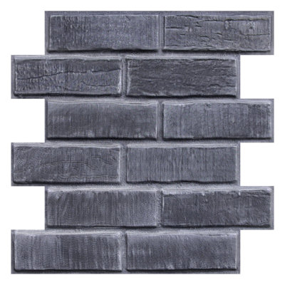 10 panneaux muraux imitation brique 3D 10 pièces, carreaux muraux auto-adhésifs en PVC brun 11,8 po x 11,8 po, panneaux de papier peint en brique imperméables et résistants à la chaleur pour la cuisine, le salon, le foyer et la salle de bain - noir