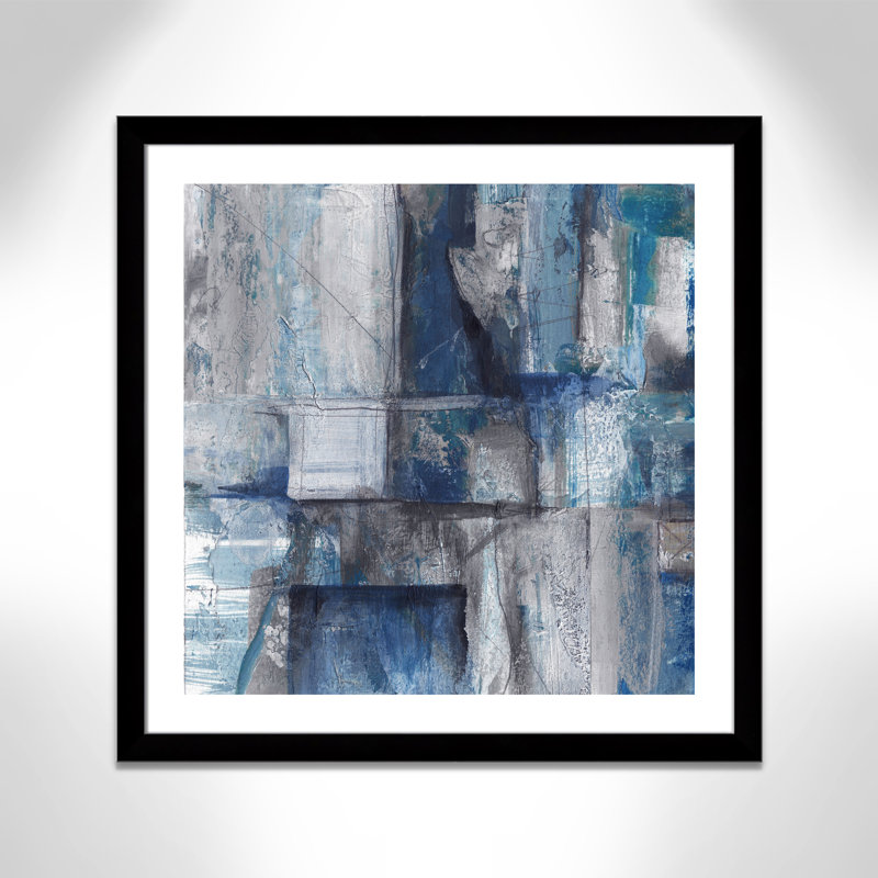 Patchwork abstrait I - peinture encadrée, Papier encadré noir mat, H 33,5 po x l 33,5 po x P 1,25 po