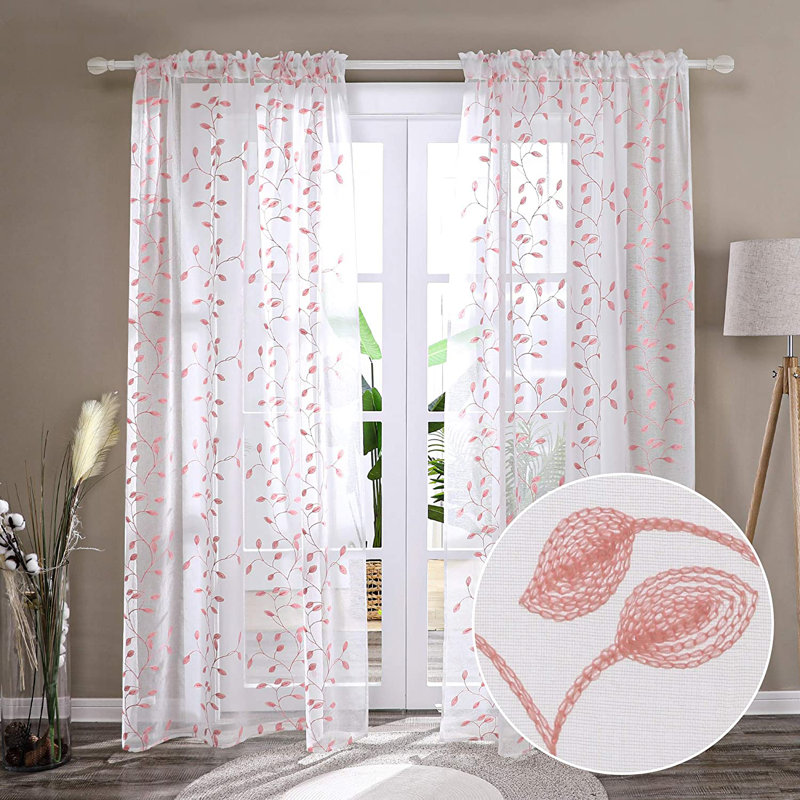 Janda Sheer Curtain Pair, 52" W x 54" L, Pink