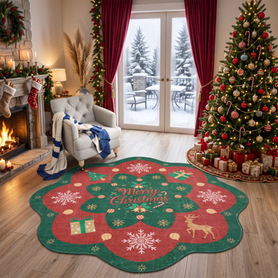 Round Geometric Washable Area Rug