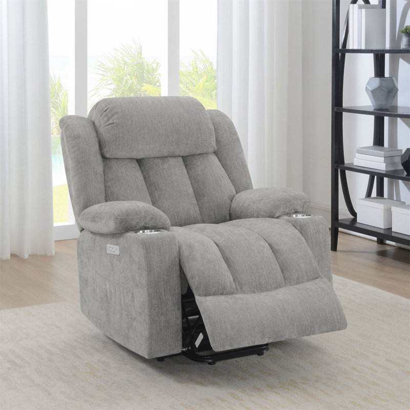 Beca Grey Upholstered Power Lift Recliner, Light Gray
