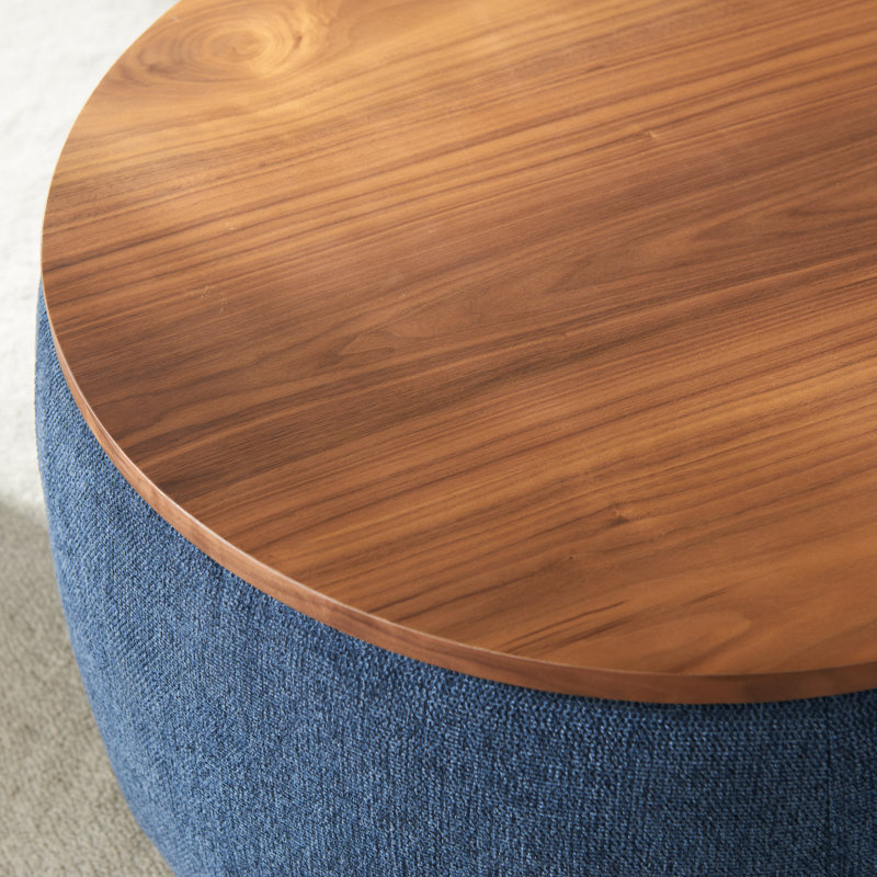 Repose-pieds rond avec rangement Dariyan, Bleu marine 100% polyester