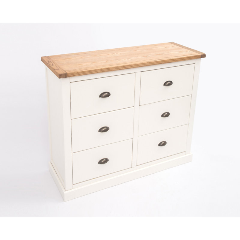 6 Drawer 110cm W Double Dresser, Off White