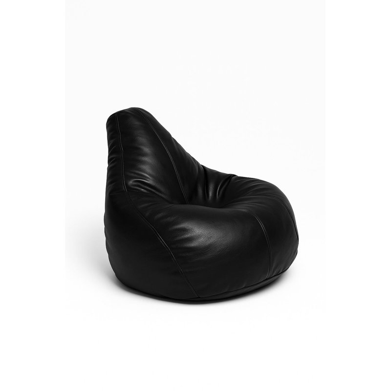Fauteuil à billes noir de qualité supérieure, 31,5 po x 29,5 po x 11,8 po | 100% similicuir de polyester, housse zippée imperméable et amovible | Rempli de mousse de styromousse recyclée pour plus de confort et de soutien | Idéal pour se détendre et se prélasser