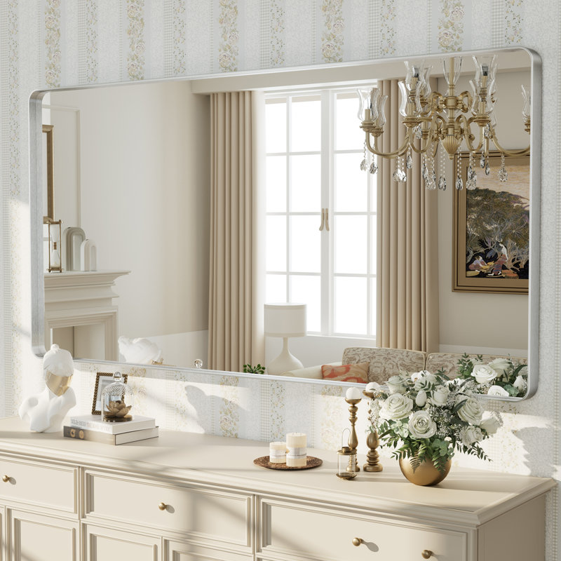 Miroir mural Aevar, 60 po x 30 po, Argent brossé