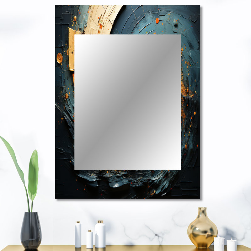 Orange Teal Abstract Spirals II - Abstract Spirals Unique Wall Mirror, Orange Mirror, Printed Metal Art, 40" x 30"