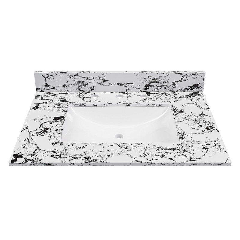 31"X22" Bathroom Vanity Top, With Undermount Ceramic Sink And Backsplash, Artificial Marble Bathroom Vanity Top With 3 Faucet Holes, Panda White