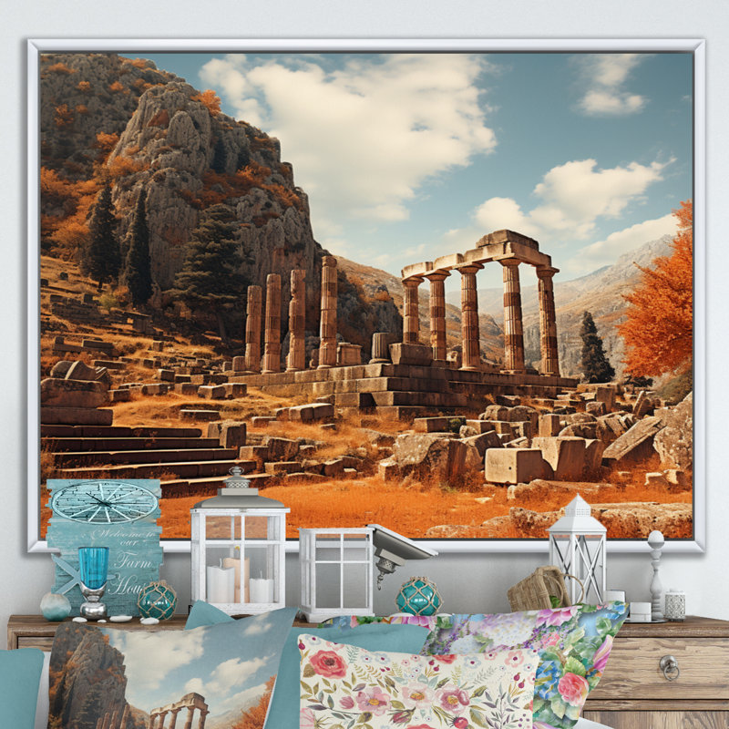Grèce Grèce Mythos II sur toile, H 24 po x l 32 po x P 1 po, Cadre flottant blanc