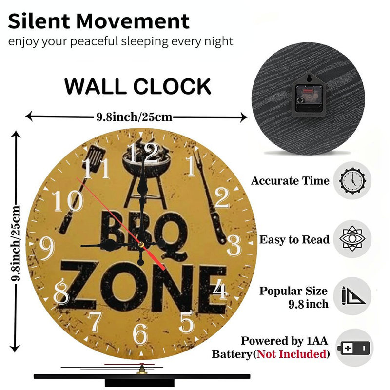 Horloge murale en bois 10 po, mouvement silencieux, à piles (piles AA non incluses), décor artistique, parfait pour les décorations