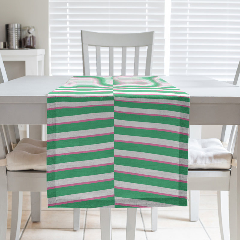 Fractured Stripes Table Runner, 16" x 72", Green/Pink