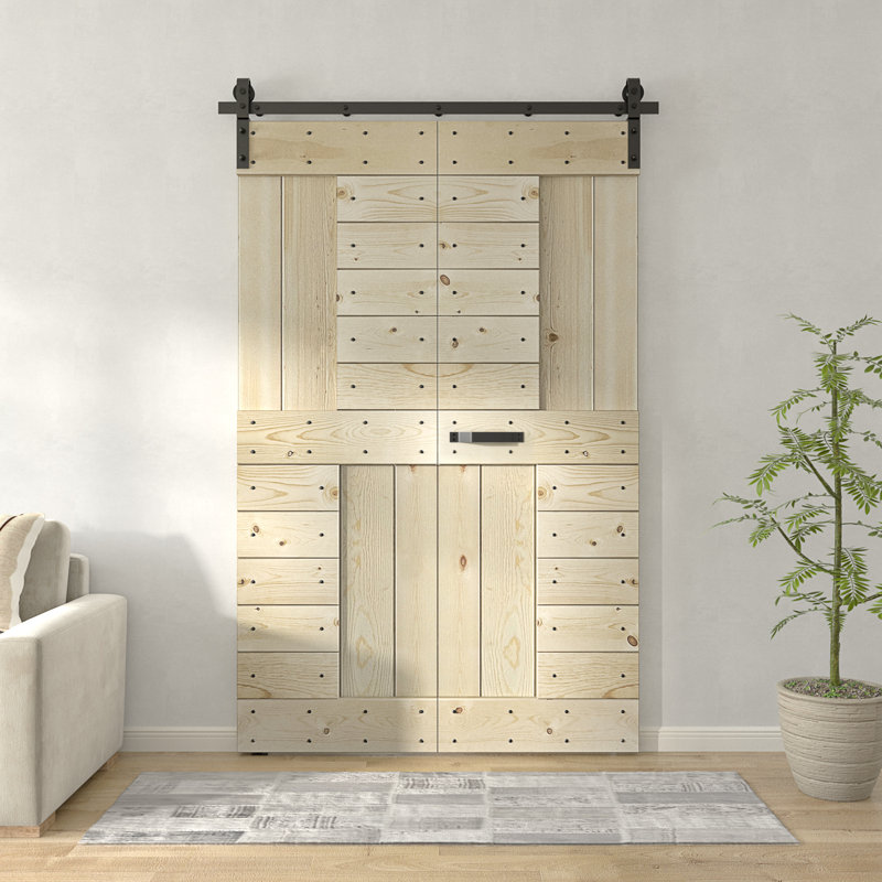 Portes de grange pliantes en bois de pin naturel 84 po H Coast Sequoia avec quincaillerie d'installation, 30 po x 84 po